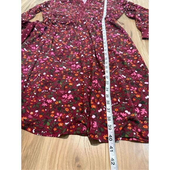 Talbots Womens Floral Contrast Belted Dress Long Sleeve Slit Neck Stretch Sz L - Picture 8 of 8